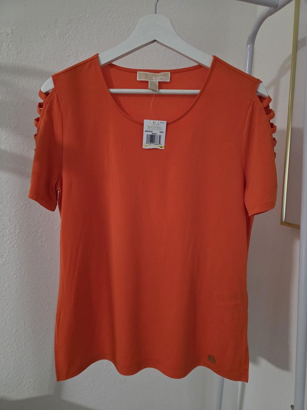 Michael Kors Orange Cold-Shoulder Short Sleeve Top